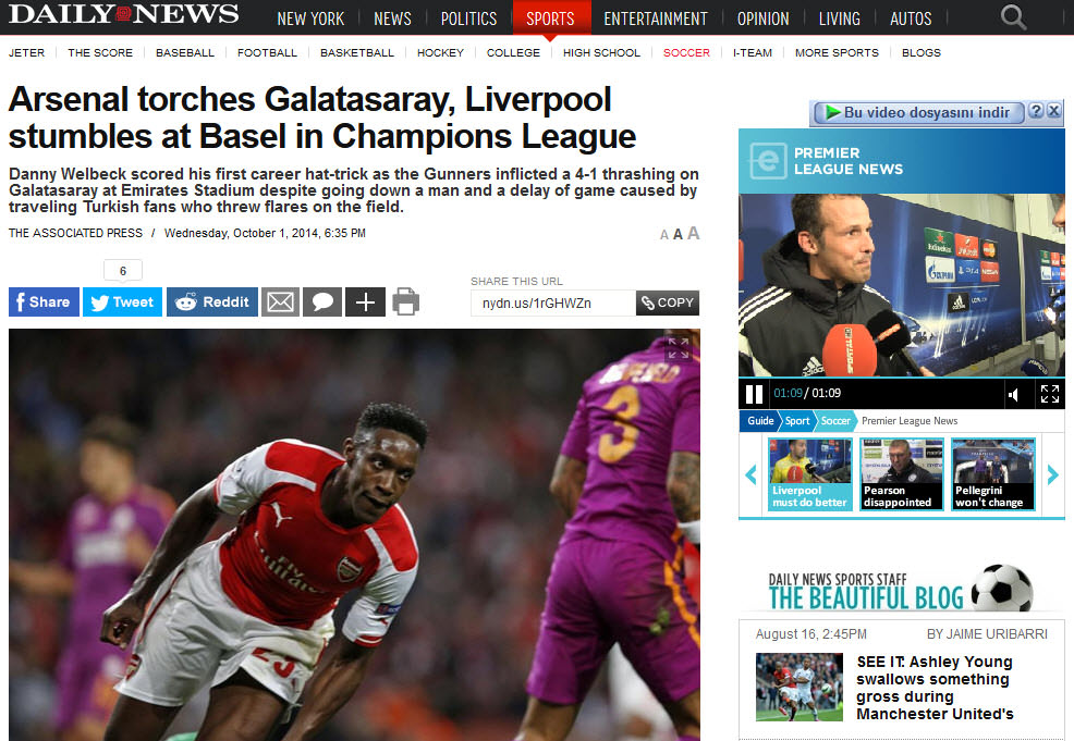 Dış basında Arsenal-G.Saray maçı manşetleri